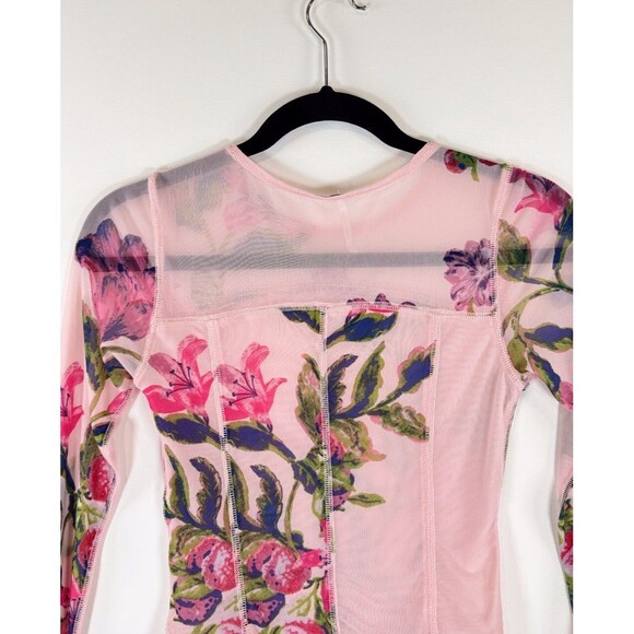 Free People Womens Top Pink Bettys Garden Floral Cropped Sheer Fitted Size XS - Picture 10 of 11